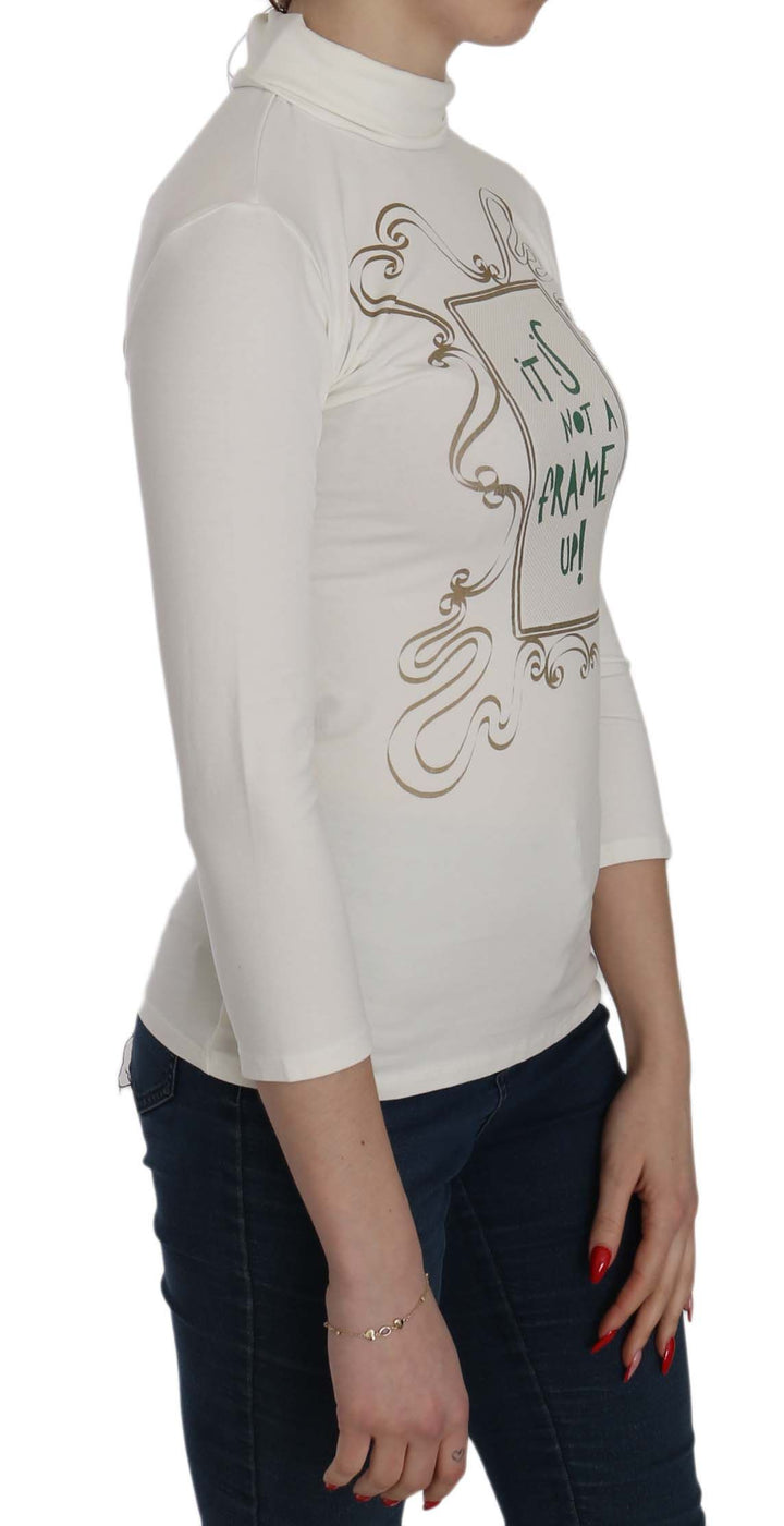 Exte Chic White Printed Turtle Neck Blouse