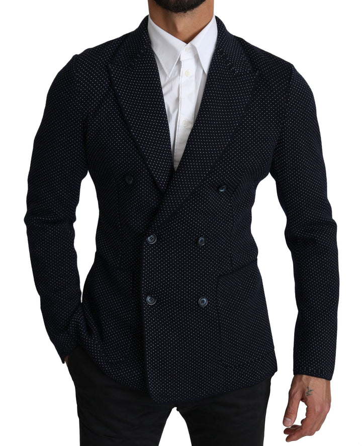 Dolce & Gabbana Elegant Dark Blue Dotted Slim-Fit Blazer