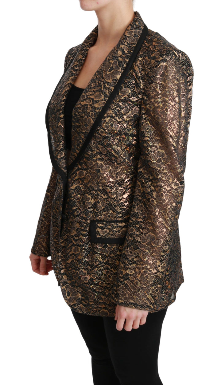 Dolce & Gabbana Elegant Gold Floral Lace Blazer Jacket