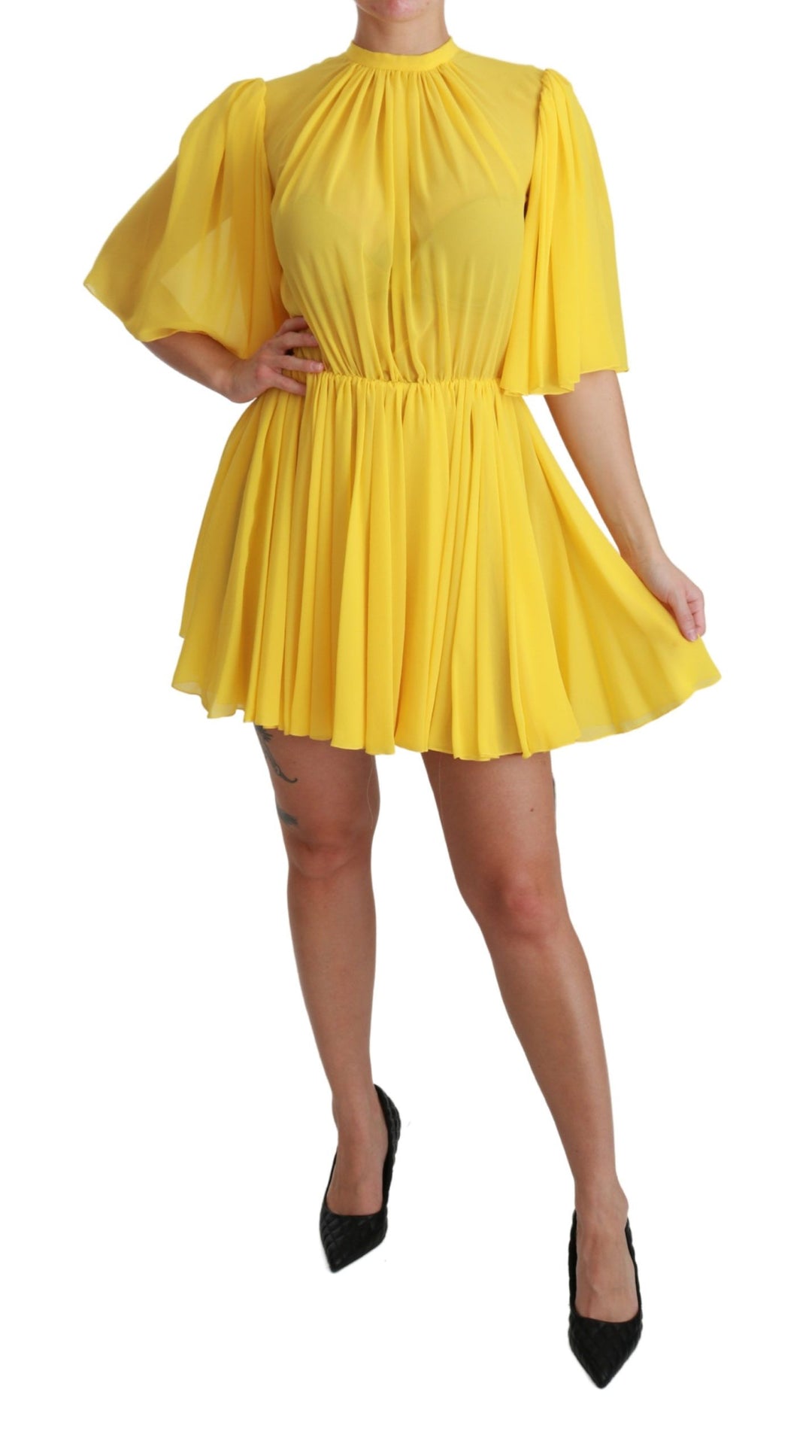 Dolce & Gabbana Silk Pleated A-line Mini Dress in Sunshine Yellow