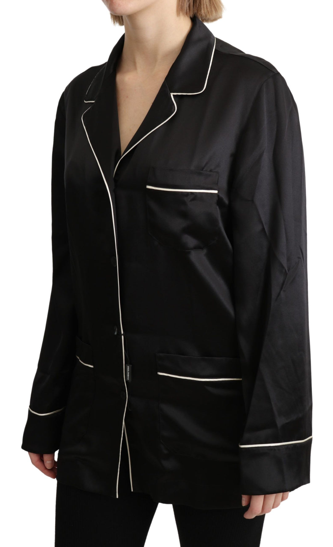 Dolce & Gabbana Elegant Silk Black Button-Up Blouse