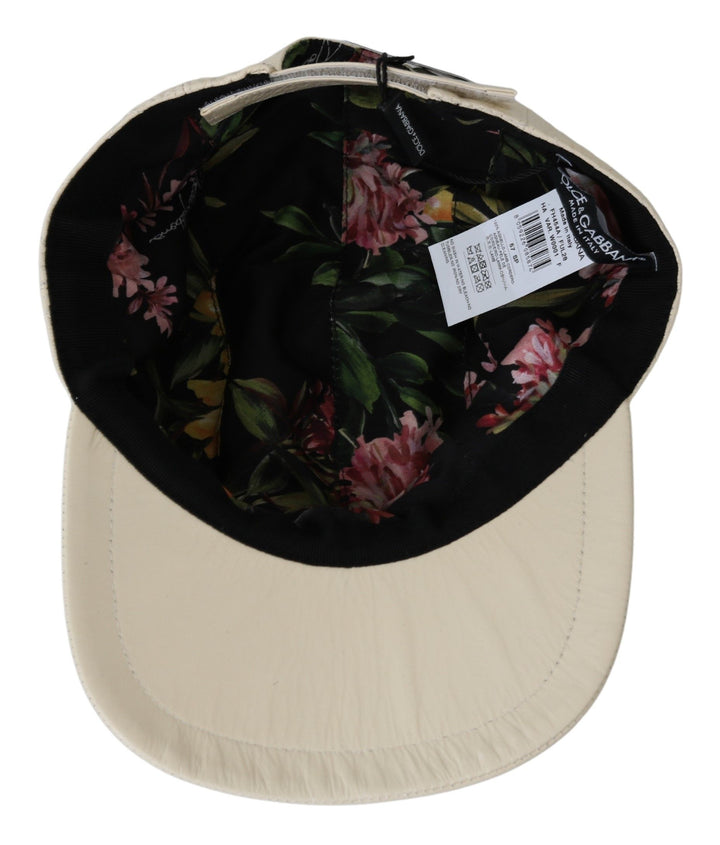 Dolce & Gabbana Elegant White Lambskin Leather Baseball Cap