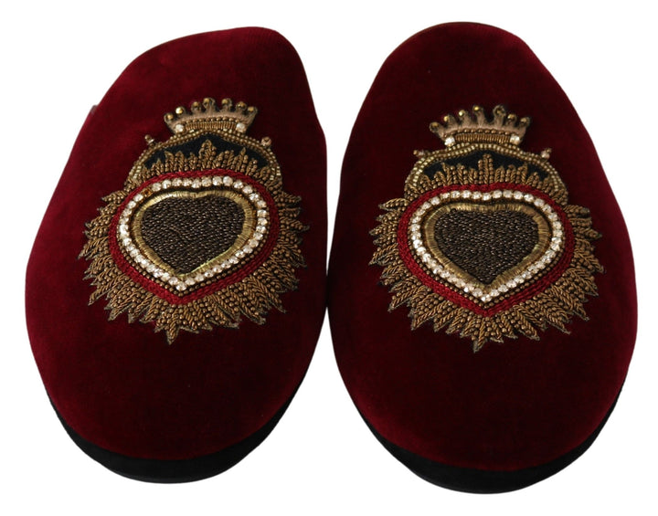 Dolce & Gabbana Red Velvet Embroidered Slides