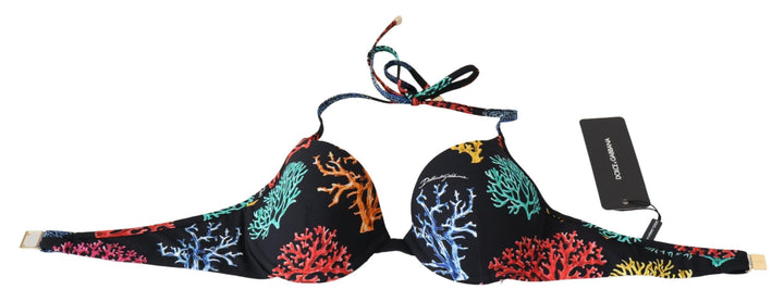 Dolce & Gabbana Chic Black Coral Print Bikini Top