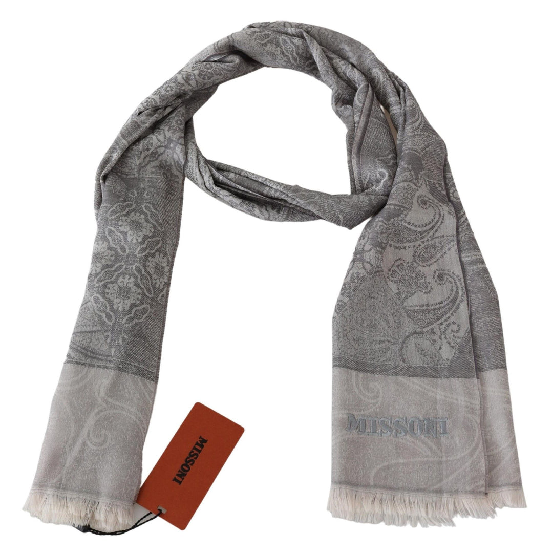 Missoni Elegant Paisley Wool Scarf in Gray