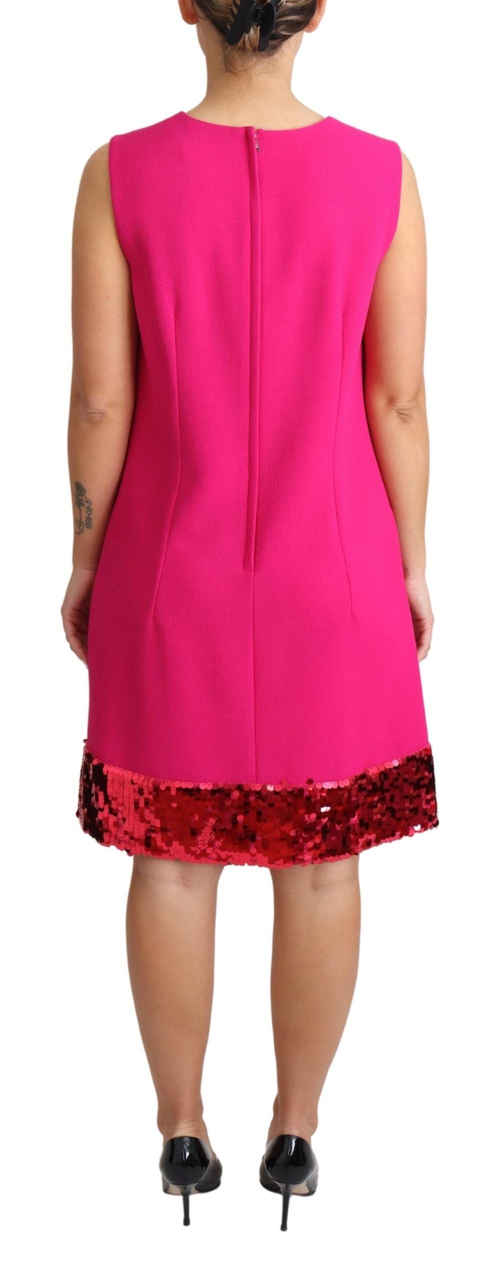 Dolce & Gabbana Elegant Fuchsia Sequined Wool Blend Shift Dress