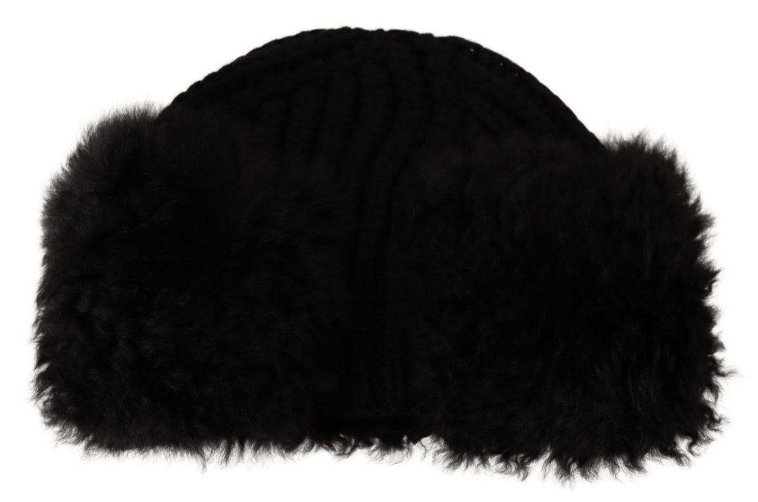 Dolce & Gabbana Elegant Black Cashmere Alpaca Fur Beanie