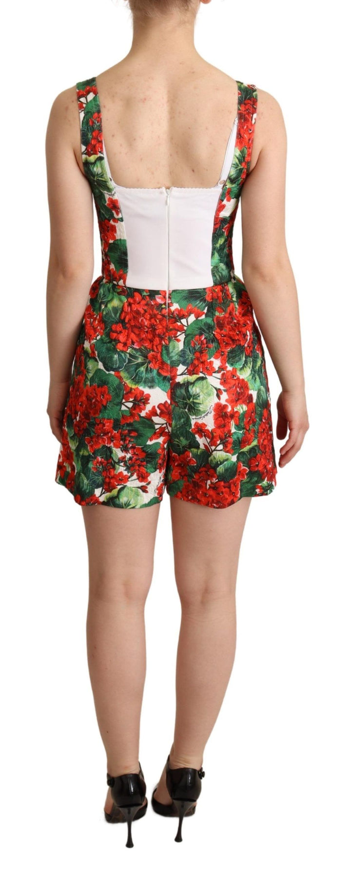 Dolce & Gabbana Chic Red Geranium Print Sleeveless Jumpsuit