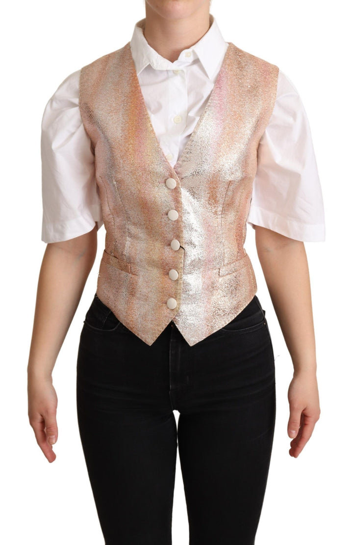 Dolce & Gabbana Elegant Pink Metallic Sheen Waistcoat