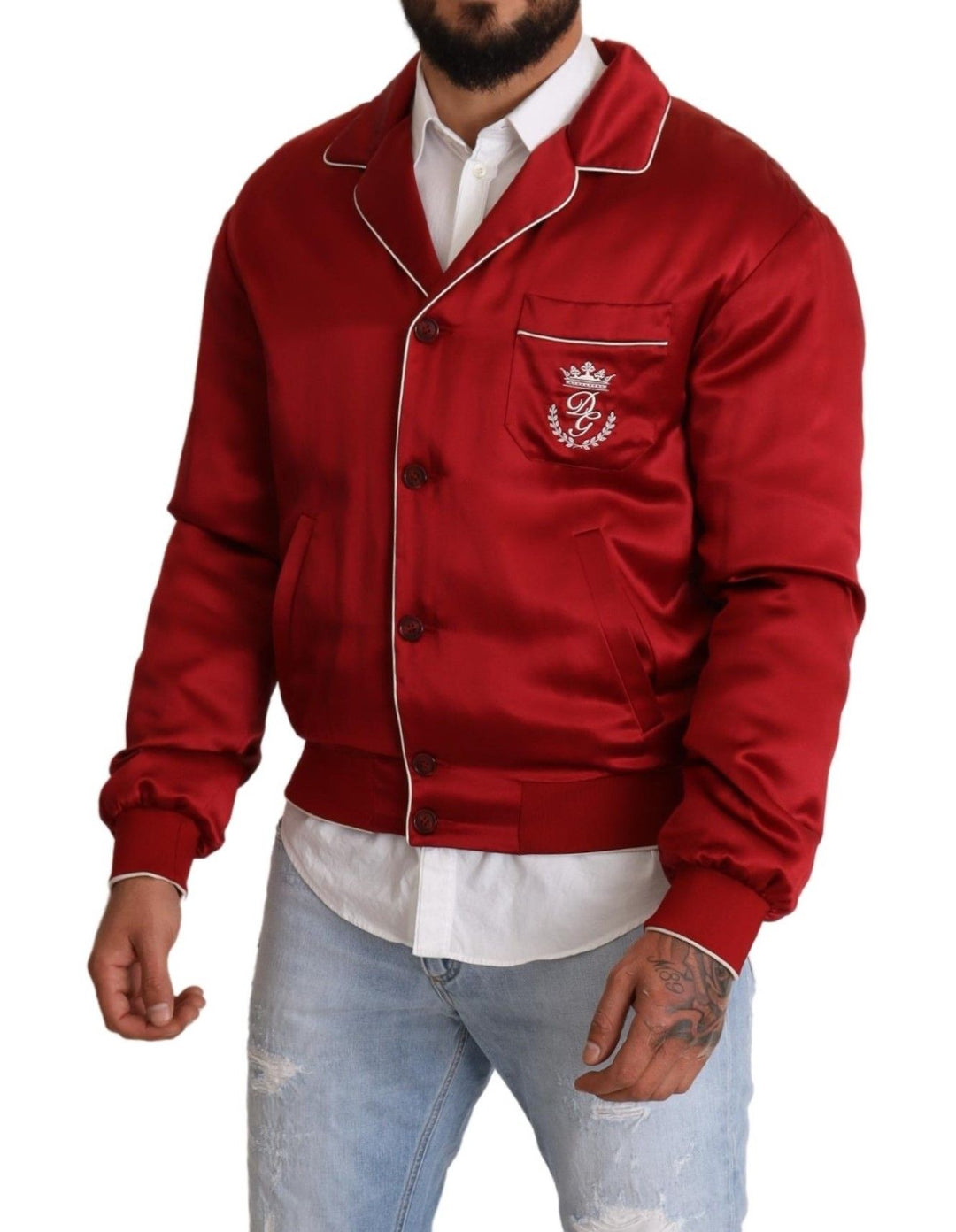 Dolce & Gabbana Sumptuous Silk Red Bomber Jacket