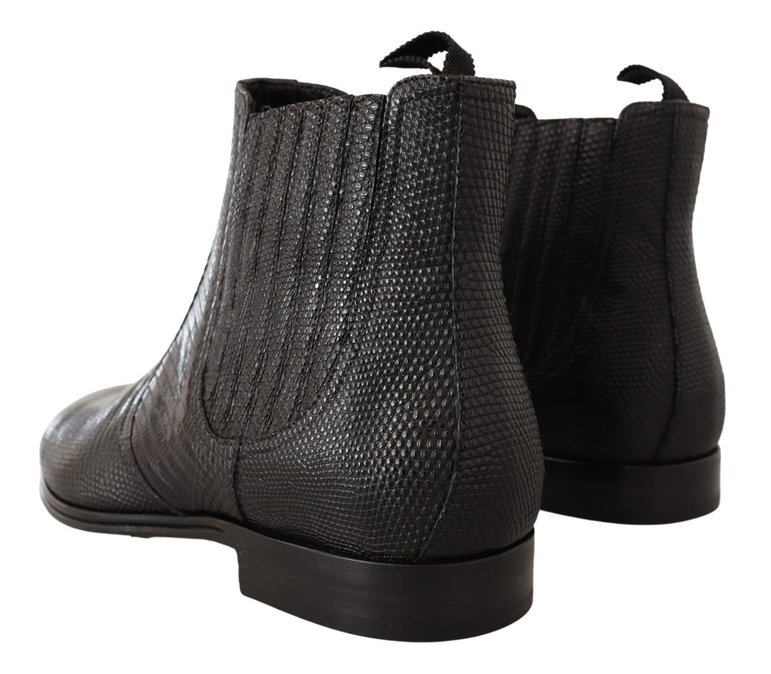 Dolce & Gabbana Elegant Black Leather Lizard Skin Derby Boots