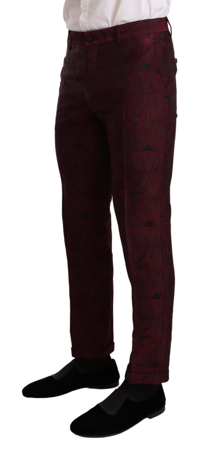 Dolce & Gabbana Elegant Maroon Leaf Pattern Two-Piece Suit