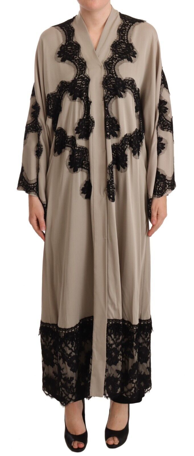 Dolce & Gabbana Elegant Beige Embroidered Lace Kaftan Dress