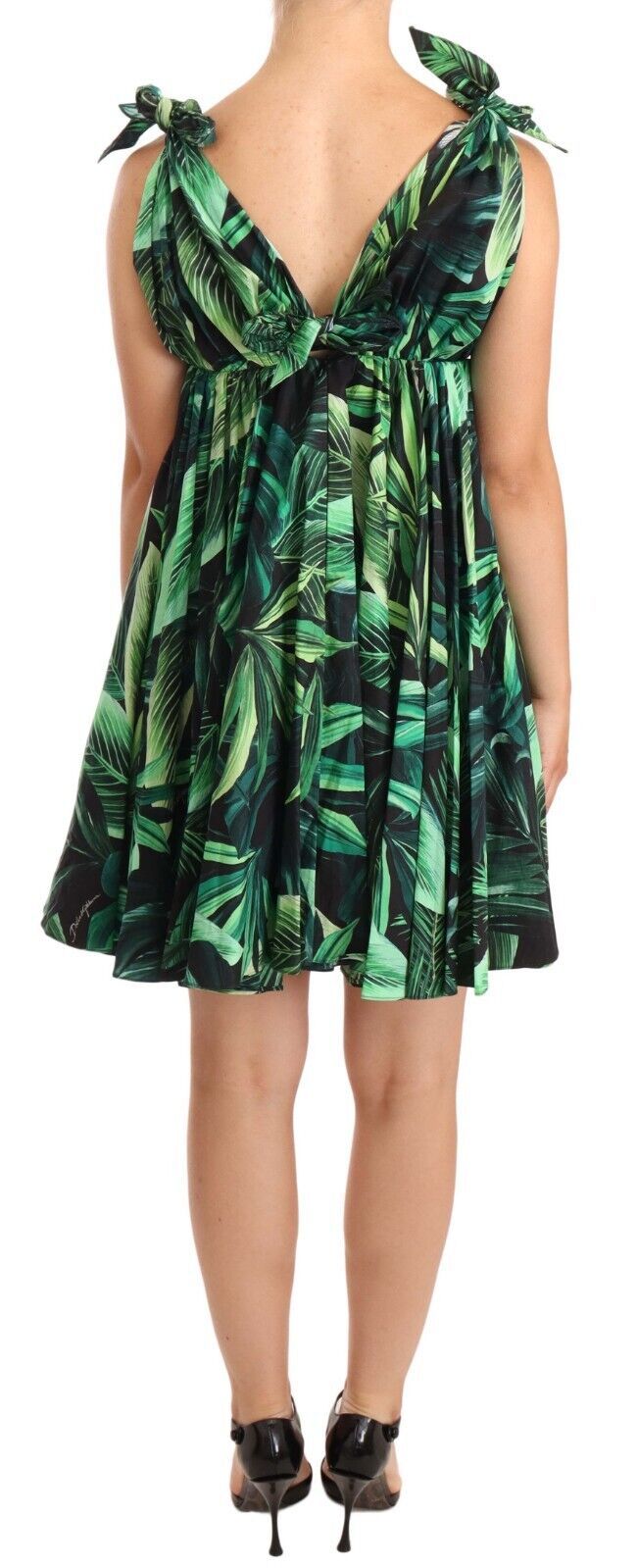 Dolce & Gabbana Elegant Flared Mini A-Line Dress in Green Leaf Print