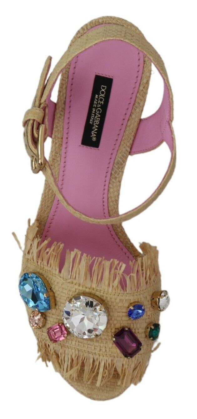 Dolce & Gabbana Beige Silk Strap Wedge Sandals