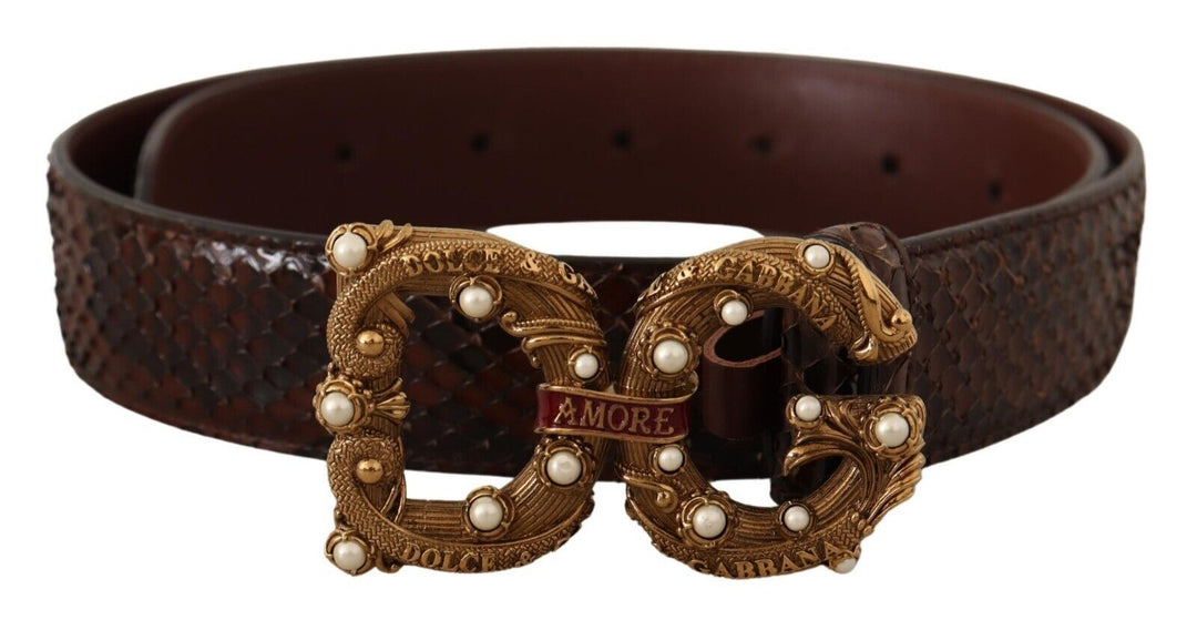 Dolce & Gabbana Elegant Phyton Leather Pearl Buckle Belt