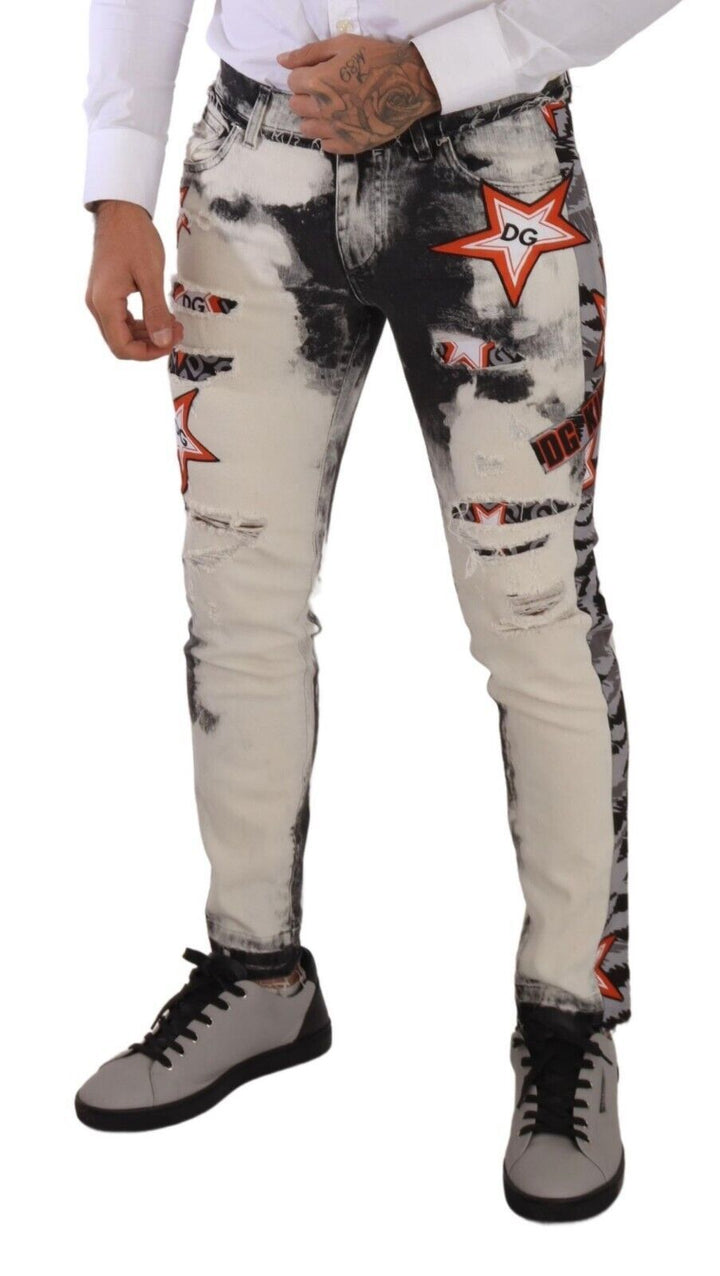 Dolce & Gabbana Chic Slim Fit Star Motif Denim Jeans