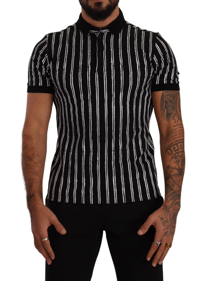 Dolce & Gabbana Elegant Striped Polo T-Shirt in Black