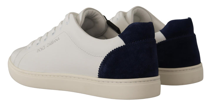 Dolce & Gabbana Elegant White and Blue Low-Top Leather Sneakers