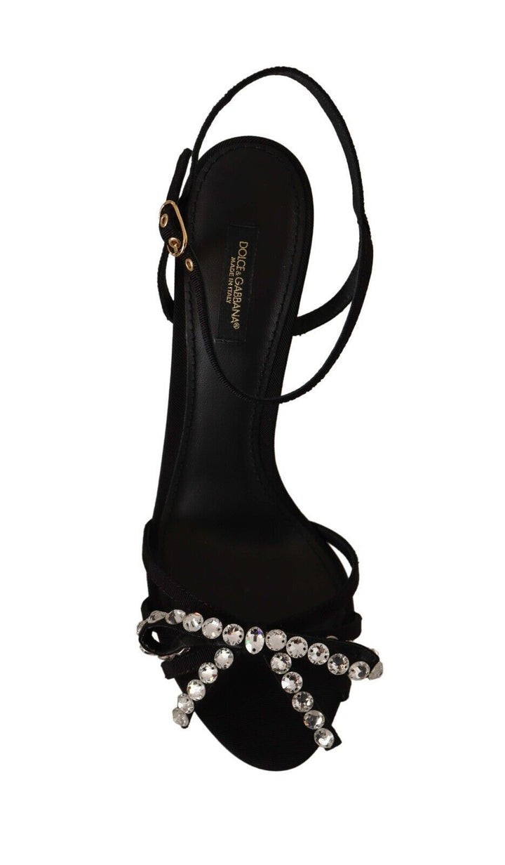 Dolce & Gabbana Elegant Black Viscose Ankle Strap Sandals with Crystals