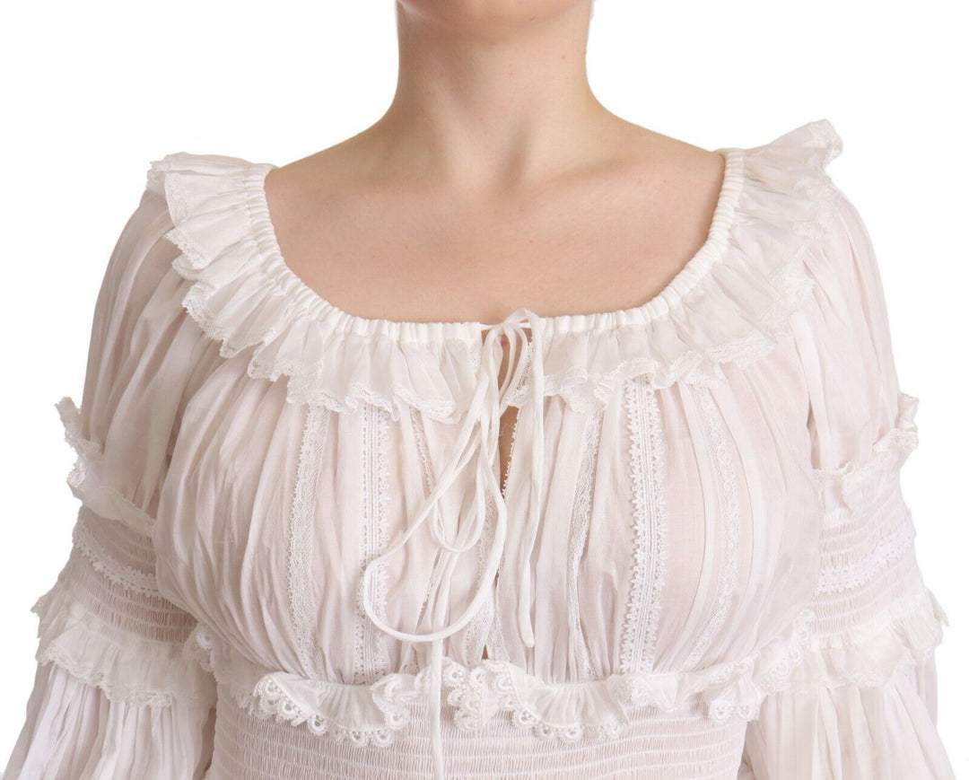 Dolce & Gabbana Elegant Off-Shoulder Ruffled Dress in White