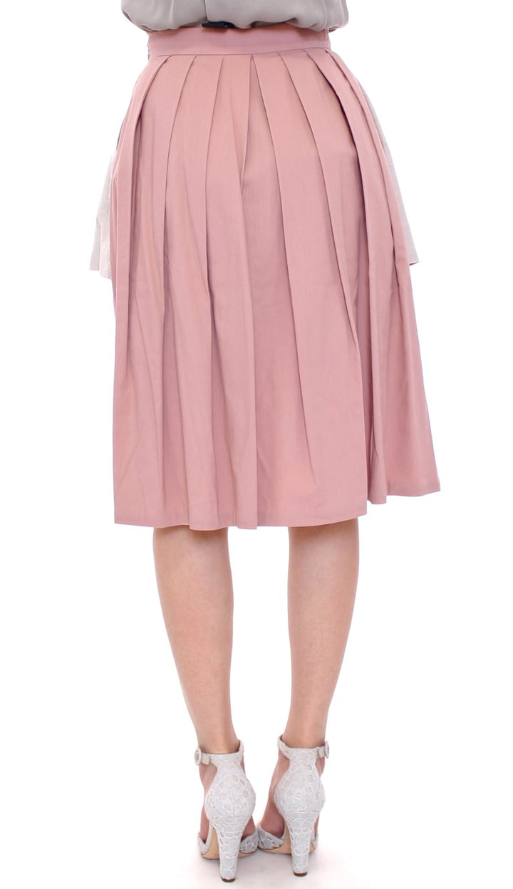 Comeforbreakfast Elegant Pleated Knee-length Skirt in Pink and Gray