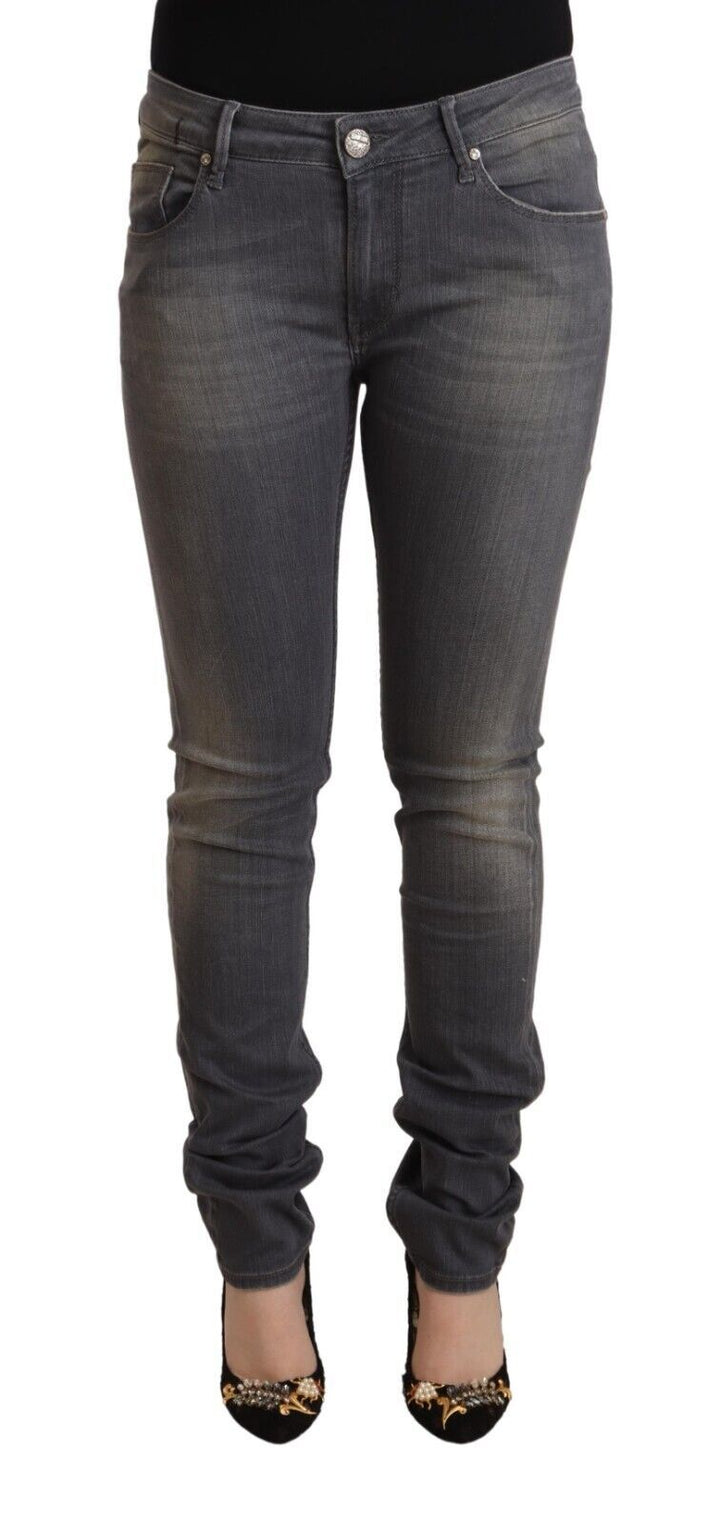 Acht Elegant Dark Gray Skinny Jeans - Low Waist Zip Closure