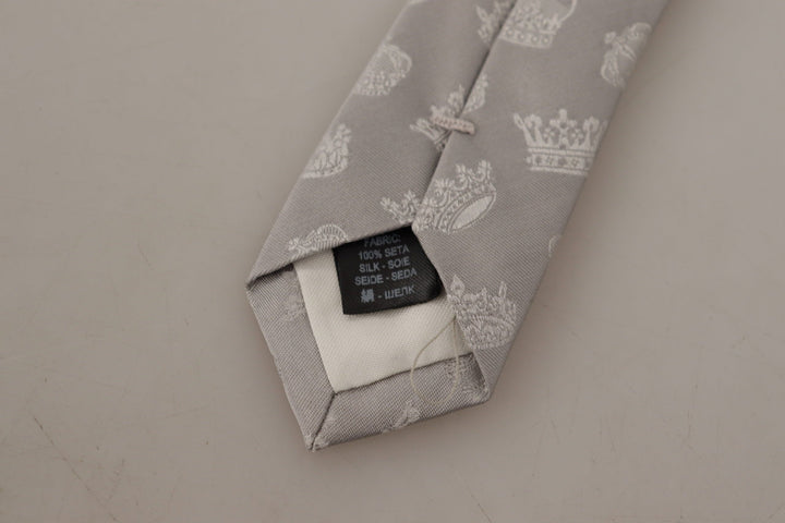 Dolce & Gabbana Elegant Silk Gray Crown Print Bow Tie