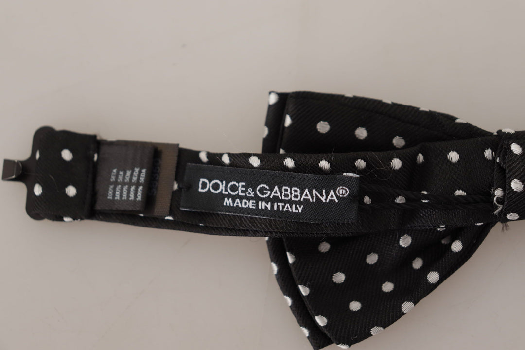 Dolce & Gabbana Elegant Black and White Polka Dot Silk Bow Tie