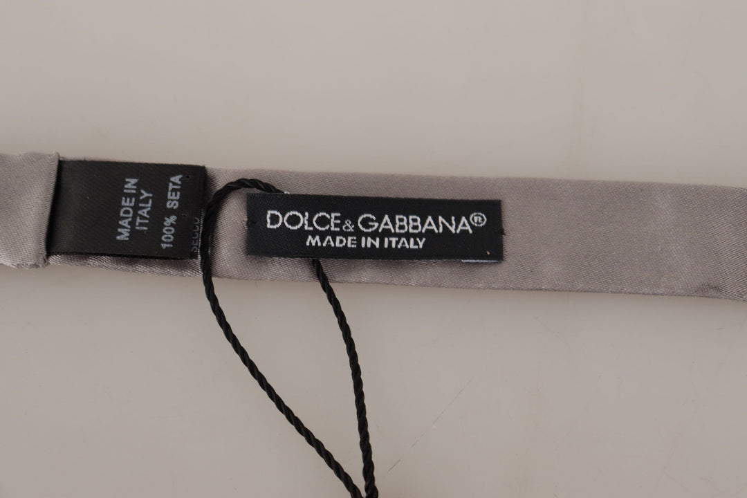 Dolce & Gabbana Elegant Silver Silk Bow Tie for Sophisticated Evening