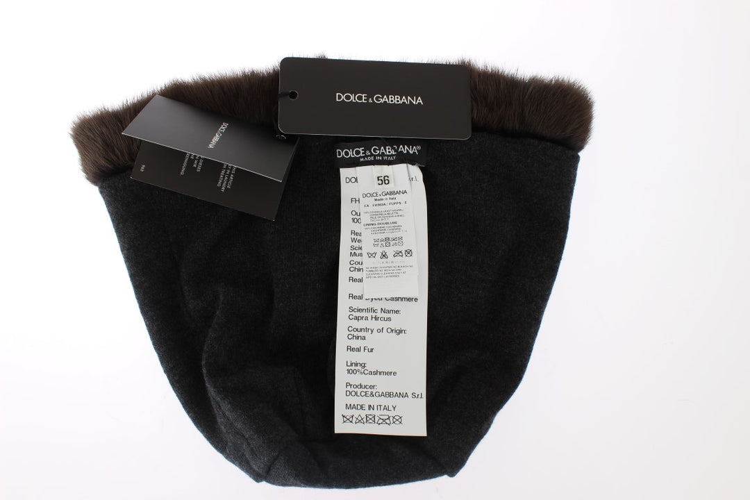 Dolce & Gabbana Luxurious Brown Weasel Fur Beanie