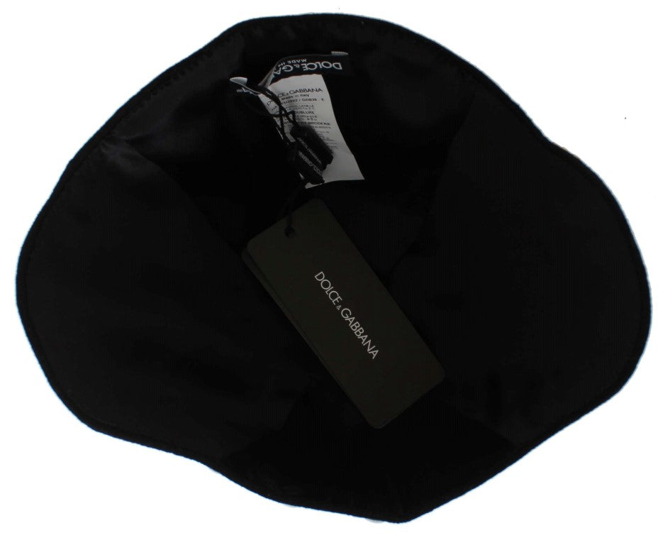 Dolce & Gabbana Elegant Black Floral Wool Cloche Hat