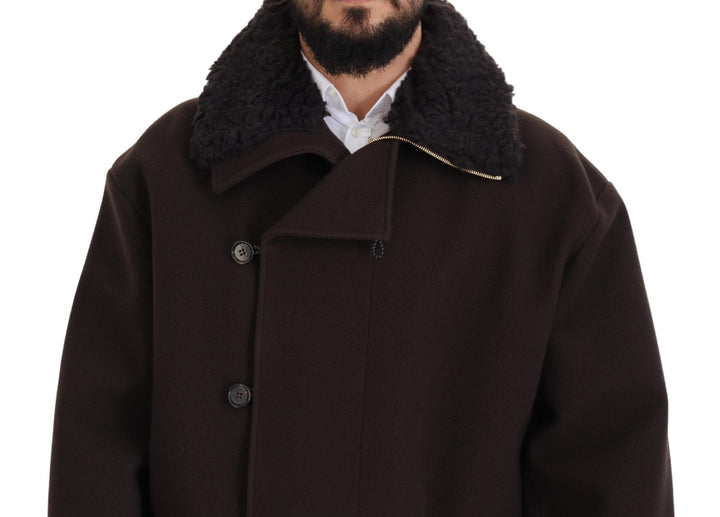 Dolce & Gabbana Elegant Dark Brown Shearling Coat Jacket