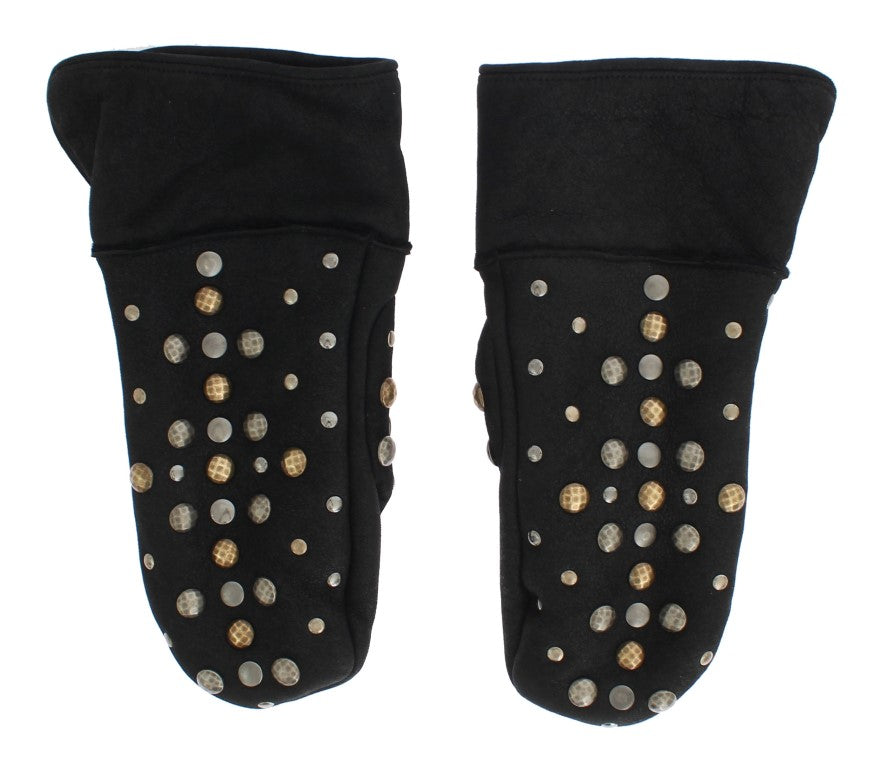 Dolce & Gabbana Elegant Studded Gray Wool Gloves