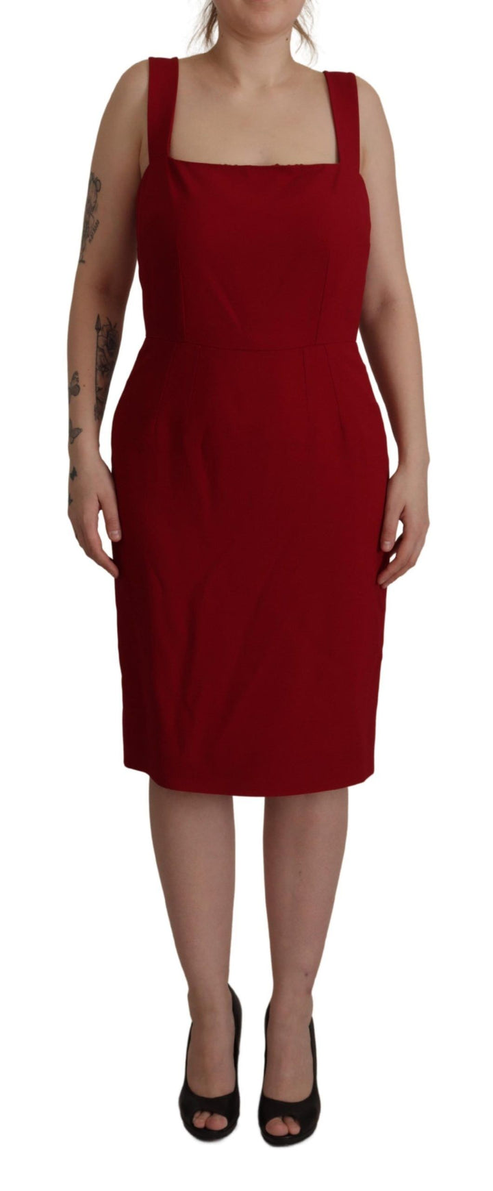 Dolce & Gabbana Elegant Red Square Neck Midi Dress