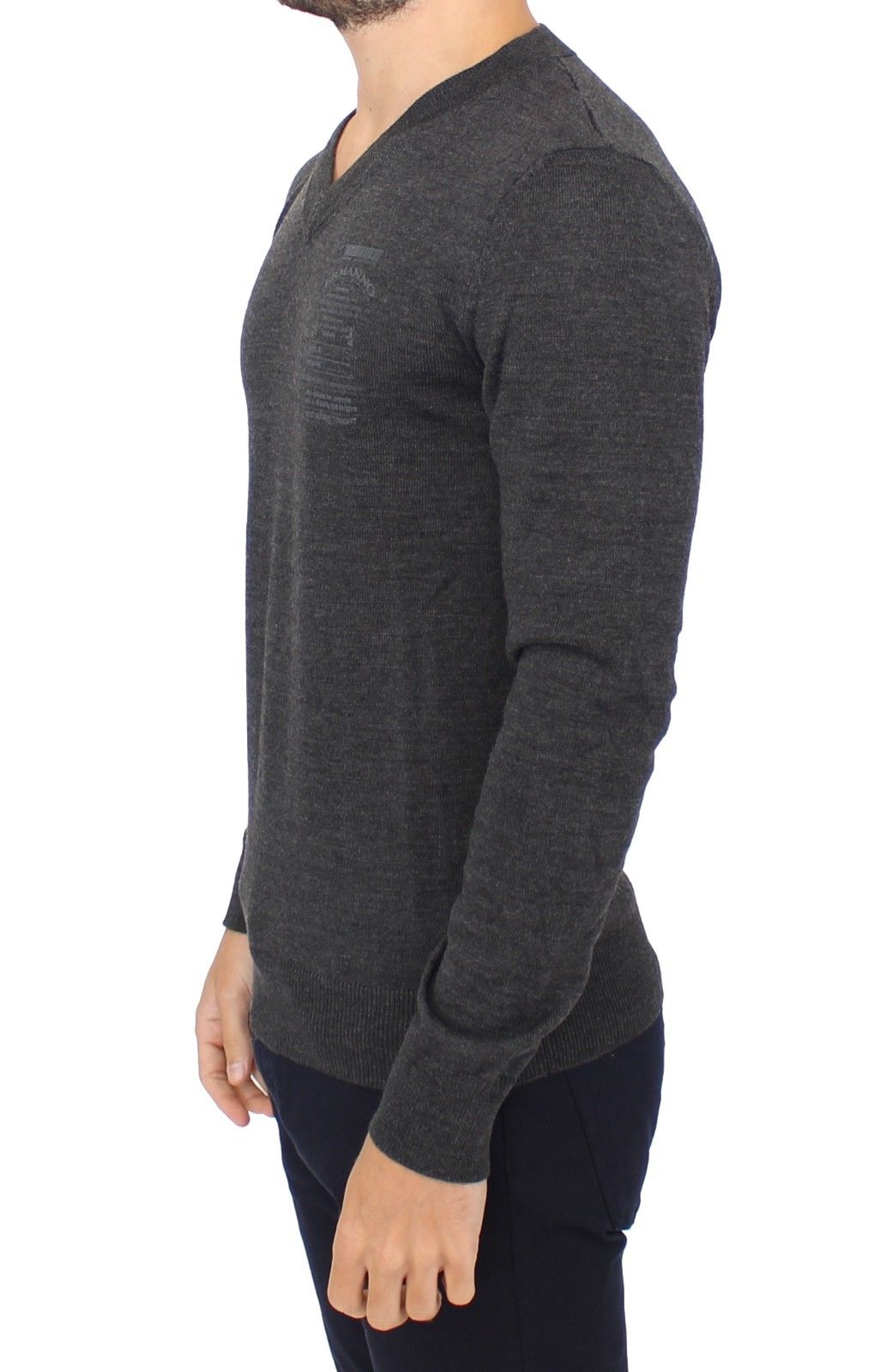 Ermanno Scervino Chic Gray V-Neck Wool Blend Pullover Sweater