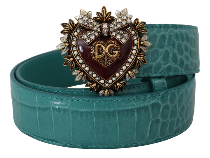 Dolce & Gabbana Elegant Blue Leather Belt with Gold Buckle