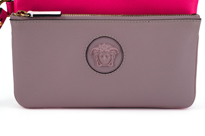 Versace Elegant Pink Leather Pouch Clutch