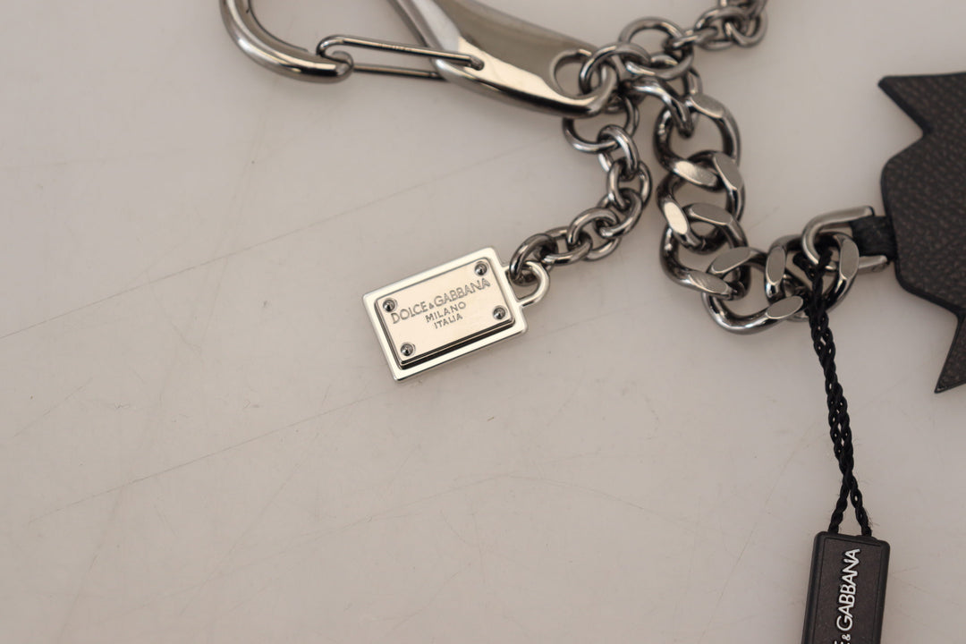 Dolce & Gabbana Elegant Silver and Black Designer Keychain