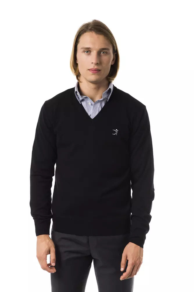 Uominitaliani Black Merino Wool Men Sweater