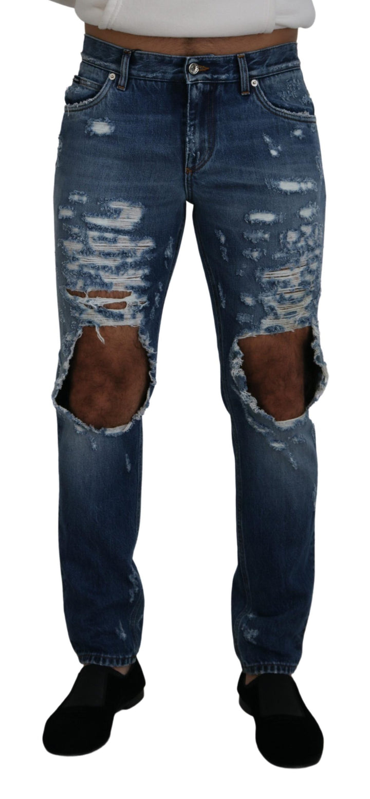 Dolce & Gabbana Chic Tattered Denim Pants for the Modern Man