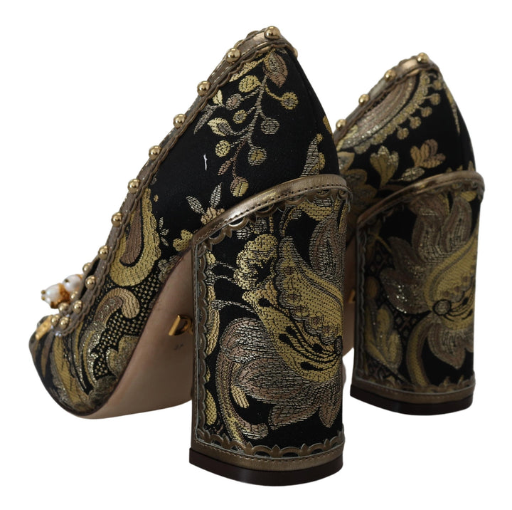 Dolce & Gabbana Golden Jacquard Brocade Square Toe Pumps