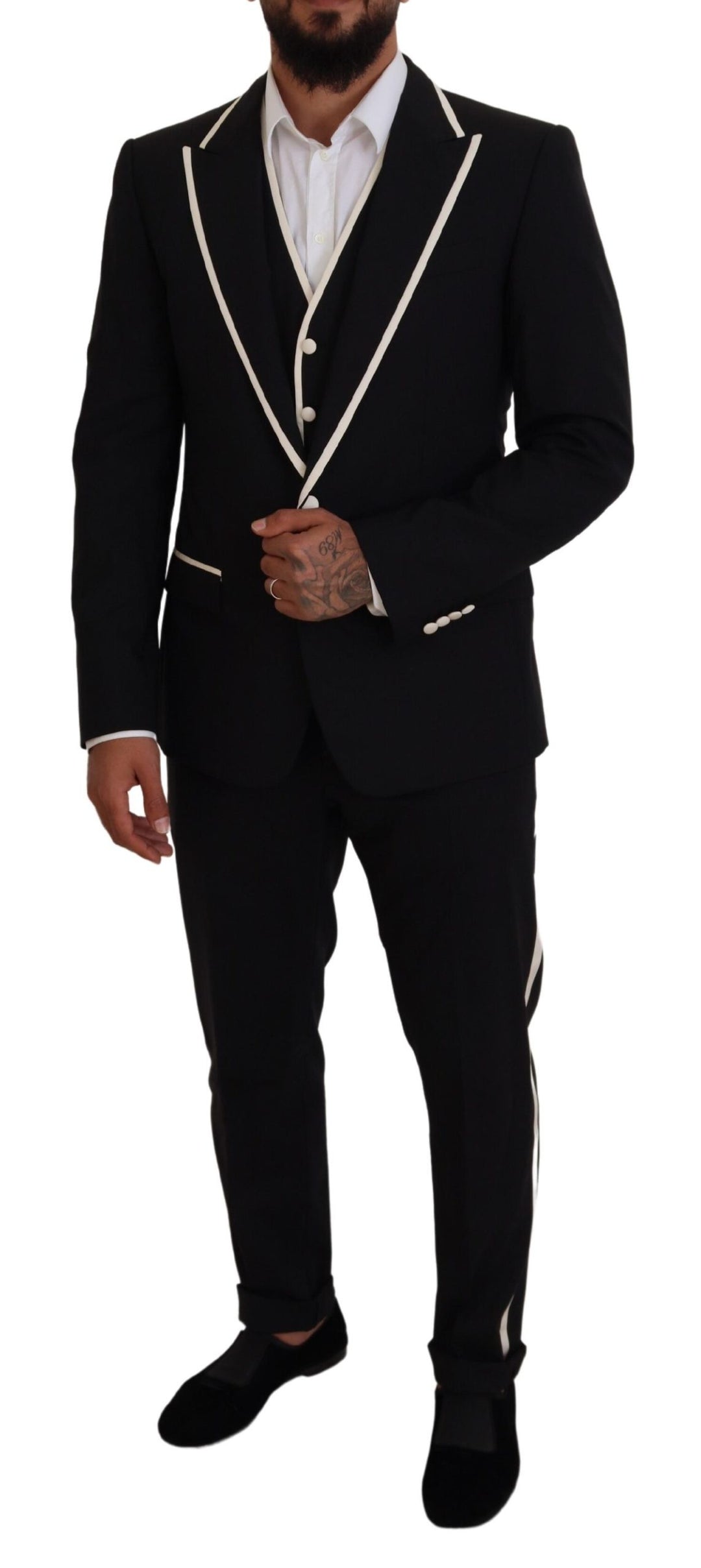 Dolce & Gabbana Elegant Black and White Slim Fit Three Piece Suit