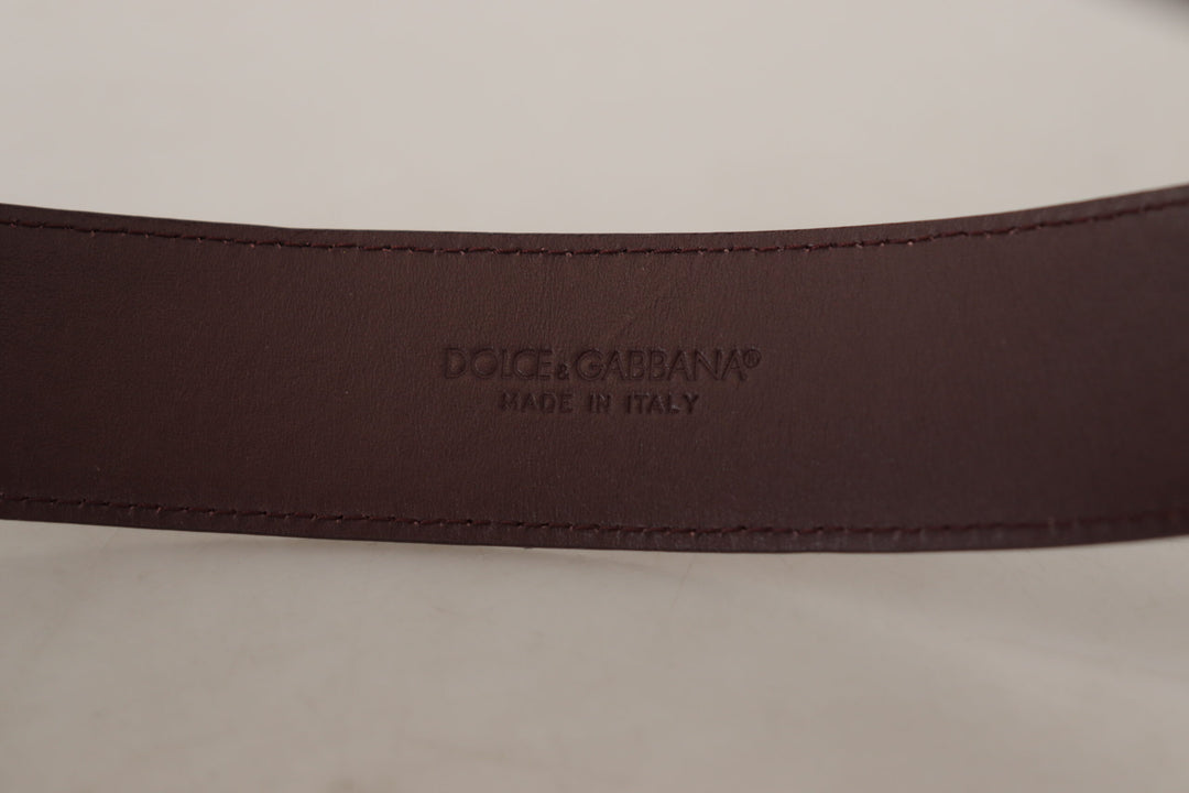 Dolce & Gabbana Elegant Maroon Leather Belt with Engraved Buckle