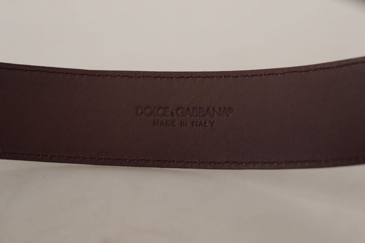 Dolce & Gabbana Elegant Maroon Leather Belt with Engraved Buckle