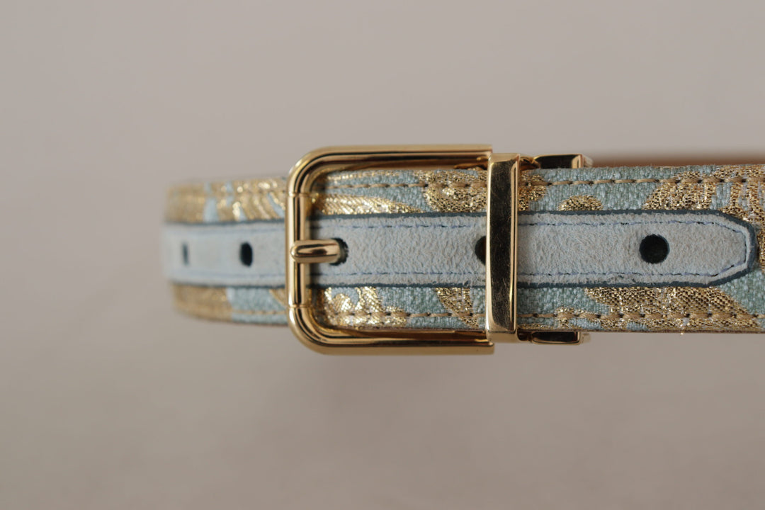 Dolce & Gabbana Elegant Light Blue Leather Belt with Gold Buckle