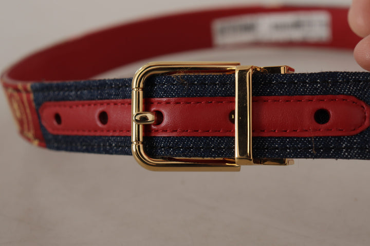 Dolce & Gabbana Chic Multicolor Leather Belt with Engraved Buckle