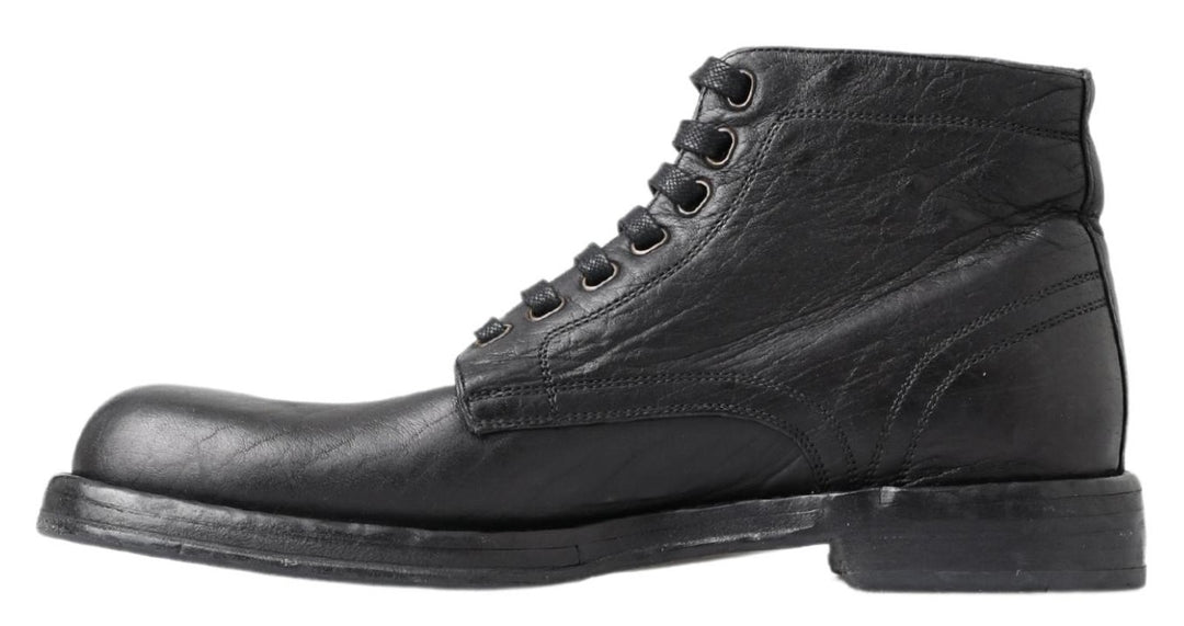 Dolce & Gabbana Equisite Black Lace-Up Leather Boots