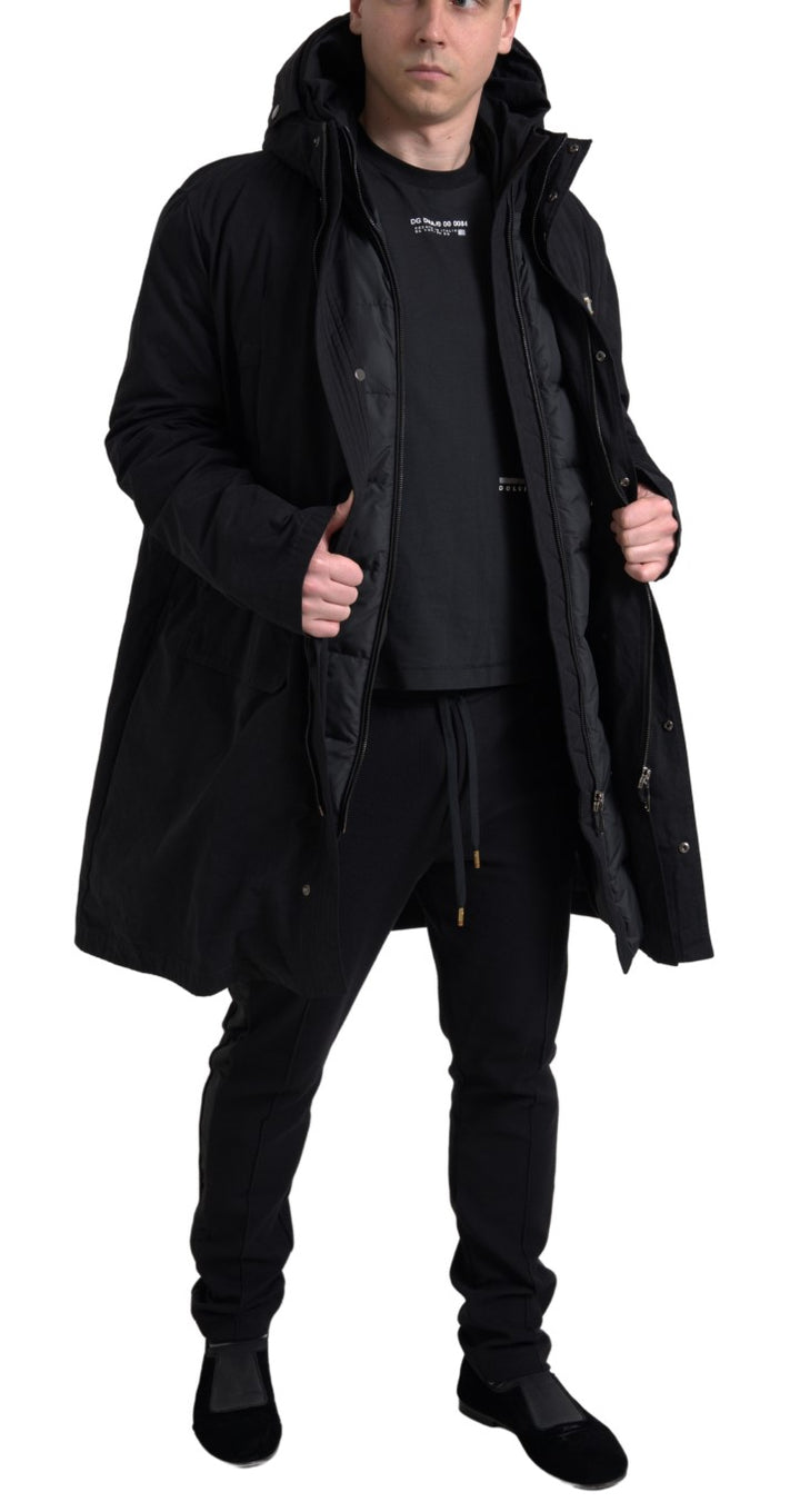 Dolce & Gabbana Elegant Black Hooded Trench Coat