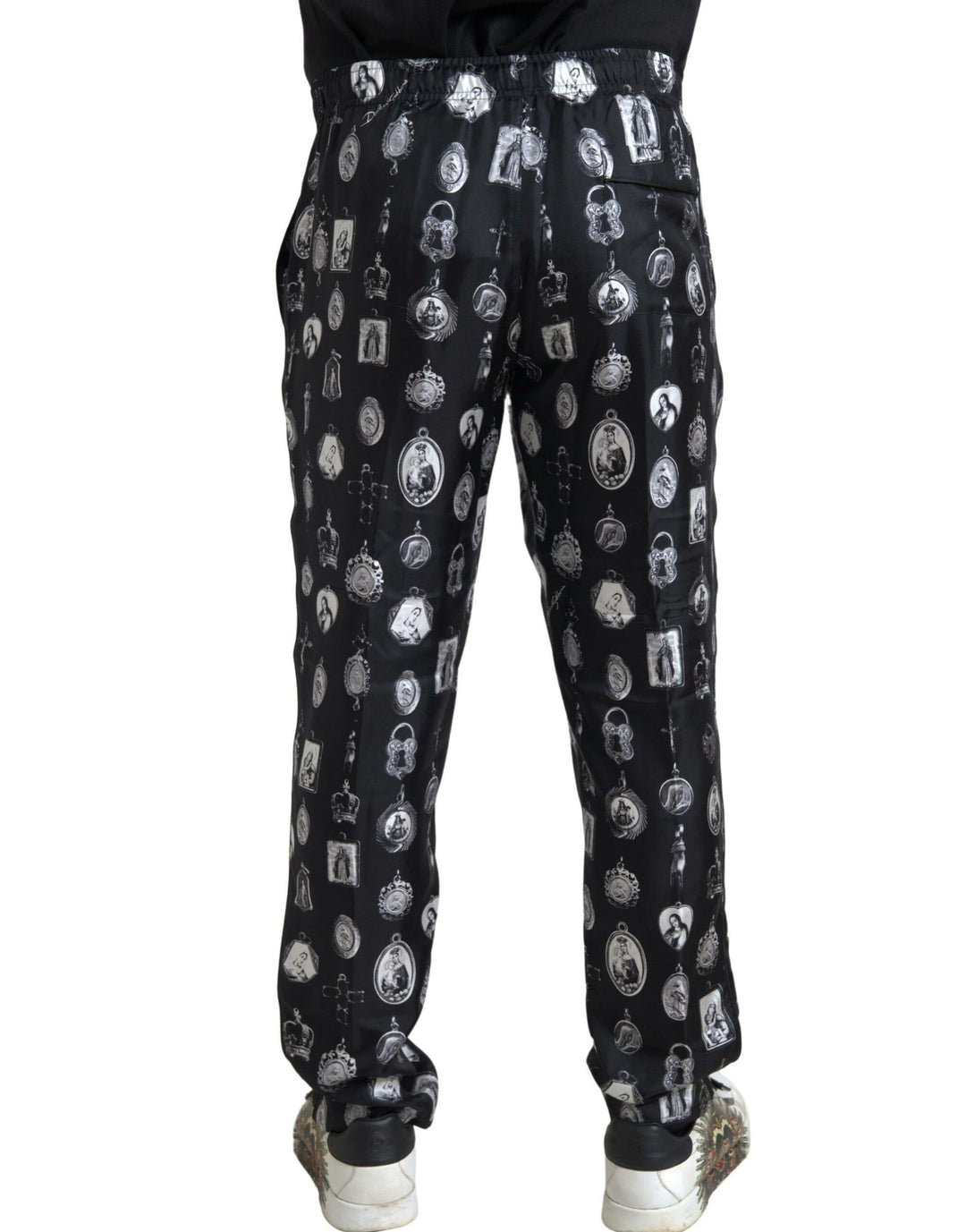 Dolce & Gabbana Elegant Silk Joggers with Religious Print